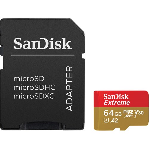 SANDISK EXTREME microSDXC 64GB A2 Class 10 V30 U3 + AdaptadorSD