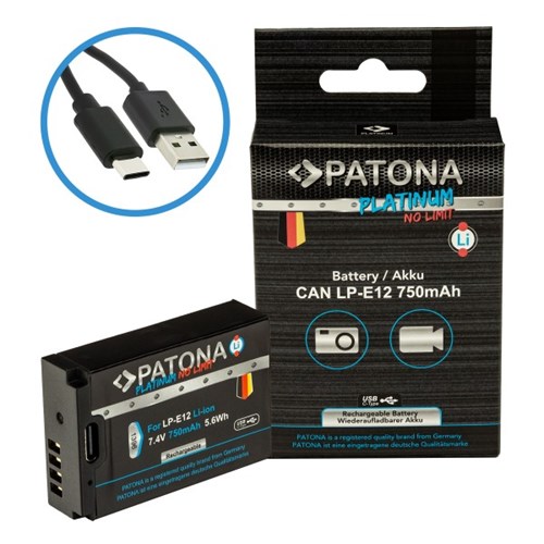 PATONA Bateria Platinum com entrada USB-C para Canon LP-E12 (1396)