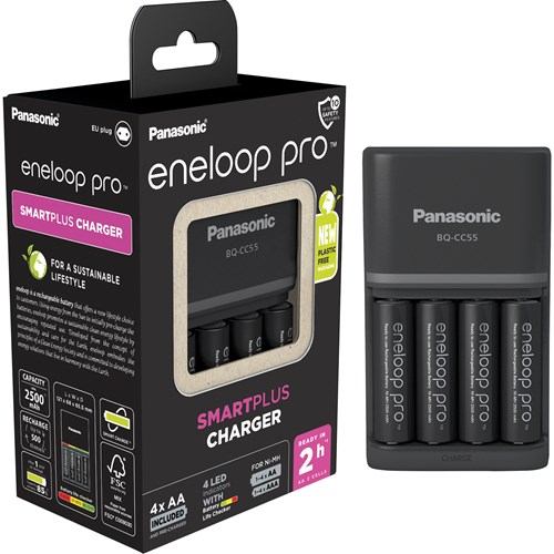 PANASONIC BQ-CC55 carregador + 4 AA Eneloop Pro (2500mAh)