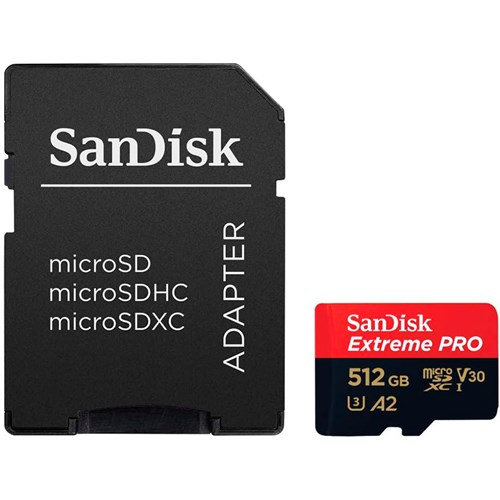 SANDISK microSDXC Extreme Pro 512GB A2 Class 10 V30 U3 + Adaptador SD