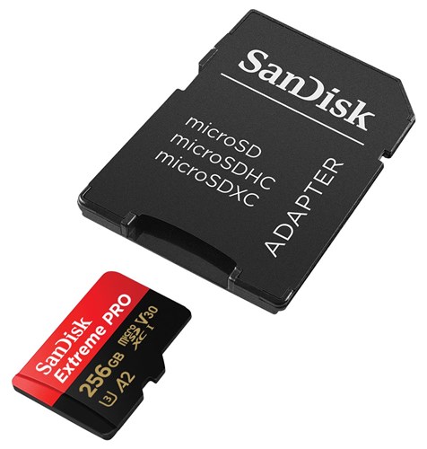 SANDISK microSDXC Extreme Pro 256GB A2 Class 10 V30 U3 + Adaptador SD