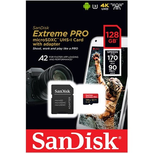 SANDISK EXTREME PRO microSDXC 128GB 170MB/s UHS-I U3 + Adaptador SD